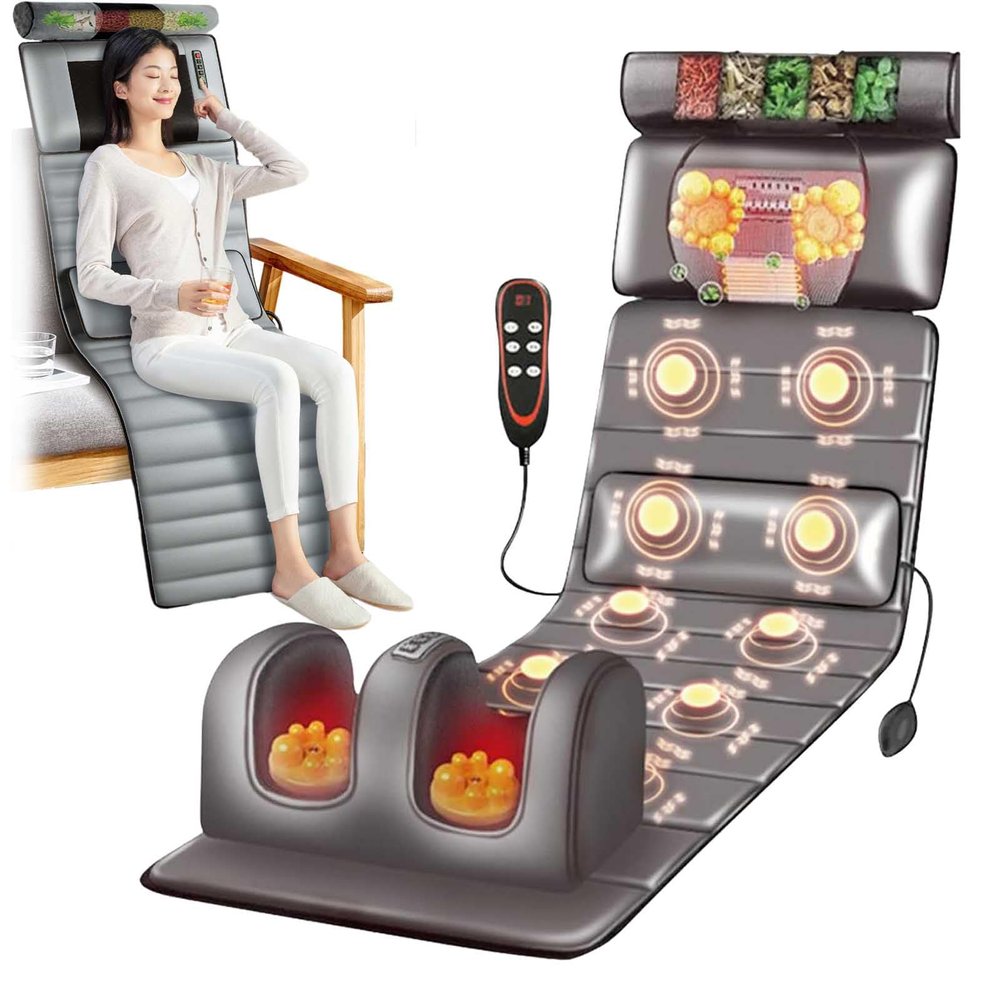 Full Body Massage Mat with Heating,Massage Pad with 20 Neck Shiatsu Kneading Massage Heads,10 Vibrating Motors for Relieving Neck Back Lumbar Leg Muscle Relaxation