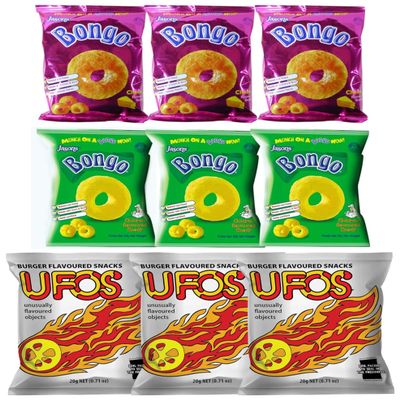 FIJI Combo Snack - Cheese Bongo, Chicken Bongo, UFO'S (Value Pack Of 9) Favorite Snack Of The Pacific Islanders, Puffs Snacks, Great Family Snacking
