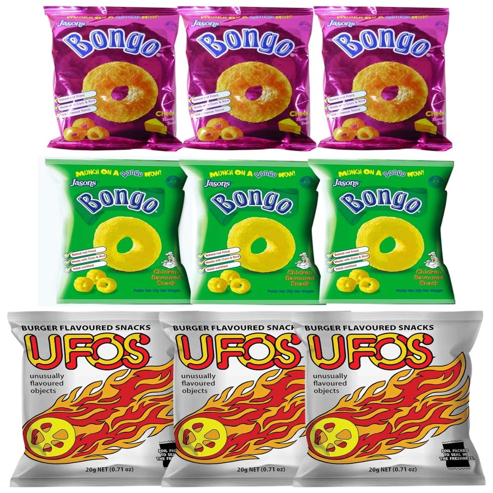 FIJI Combo Snack - Cheese Bongo, Chicken Bongo, UFO'S (Value Pack Of 9) Favorite Snack Of The Pacific Islanders, Puffs Snacks, Great Family Snacking