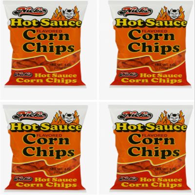 Nicks Hot Sauce Flavored Corn Chips, 4 oz Pack of 4