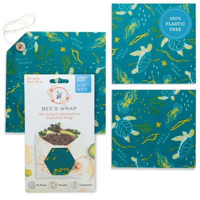 Bee's Wrap Beeswax Food Wraps, 2 Medium & Sandwich Pack - Ocean