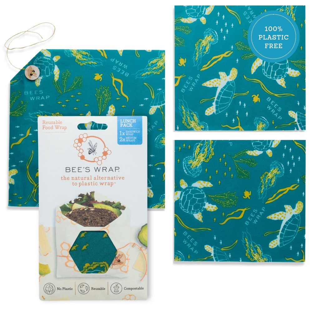 Bee's Wrap Beeswax Food Wraps, 2 Medium & Sandwich Pack - Ocean