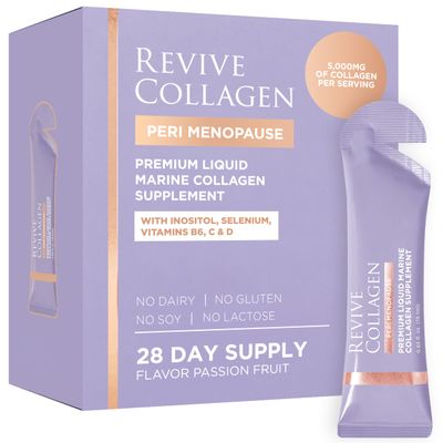Revive Collagen Perimenopause Hydrolyzed Marine Collagen Drink for Women, 5,000MG, Inositol, Selenium, Vitamin B6-B12, C & D, Supports Skin Wellness & Daily Energy, Passionfruit Flavour 28 Packets