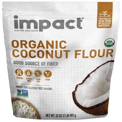 Impact - Organic Coconut Flour - Gluten, Grain, Dairy & Soy Free, Vegan, High Fiber, Low Carb, Non-GMO, Fine Texture - 2lb Resealable Bag