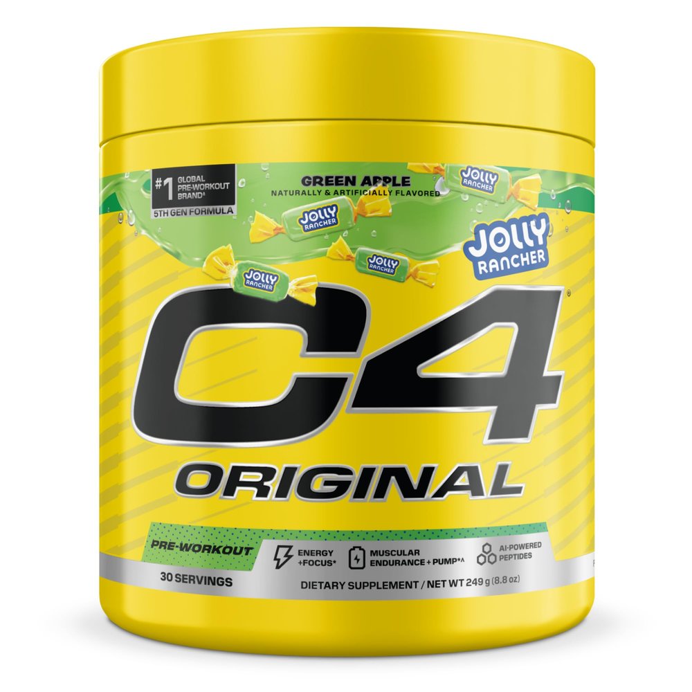 C4 Original Pre Workout Jolly Rancher Green Apple - Pre-Workout for Endurance, Focus & Performance with 200mg Caffeine, Beta-Alanine, Creatine Nitrate, L-Arginine & PeptiPump 30 Servings