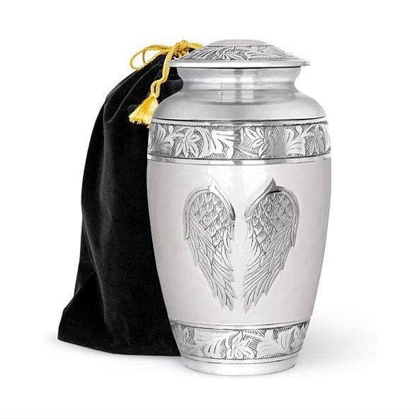 Full Size Adult, Grey Angel Wings, Cremation Urn, Human Adult Urn