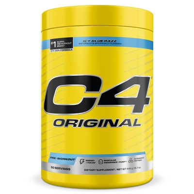 C4 Original Pre Workout Pre-Workout for Endurance, Focus & Performance with 200mg Caffeine, Beta-Alanine, Creatine Nitrate, L-Arginine & PeptiPump Sugar Free, 50 Servings, ICY Blue Razz