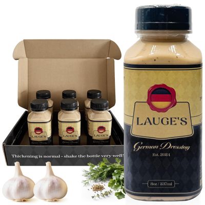 6 Pack of Lauges German Dressing Creamy German Recipe with Organic High Oleic Sunflower Oil, Italian Vinegar & Fresh Garlic | Bold European Flavor | Dip, Marinade, Salad Topping | Handcrafted in CA