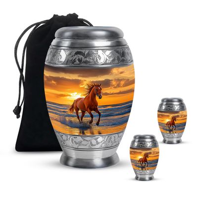 Horse Urn for Ashes Adult Male - Mini Cremation Urns for Human Ashes Adult Female - Large Urns for Human - Small Urn for Human Remains (Size - 10inch 1Pcs, 3inch 2Pcs)