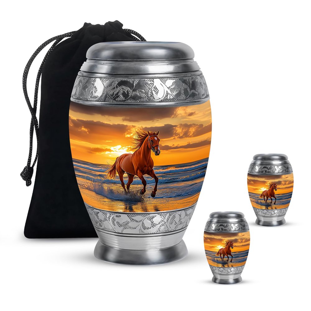 Horse Urn for Ashes Adult Male - Mini Cremation Urns for Human Ashes Adult Female - Large Urns for Human - Small Urn for Human Remains (Size - 10inch 1Pcs, 3inch 2Pcs)