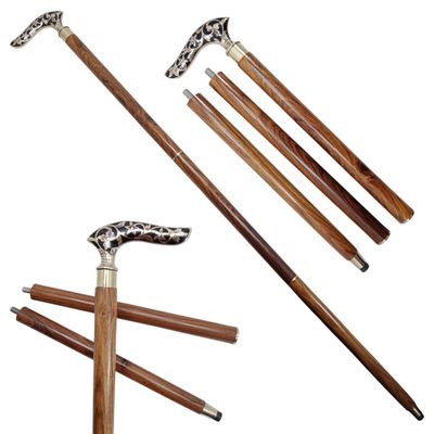 Handcrafted Wooden Walking Cane with Brass Handle Vintage Solid Wooden Foldable Walking Stick for Men Women Elderly People