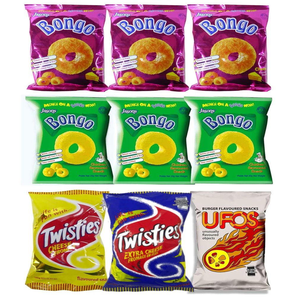 Variety Pack Puffs Snack - Bongo, Twisties, Extra Cheese, Ufo's (Value Pack Of 9) Favorite Snack Of The Pacific Islanders Imported From FIJI