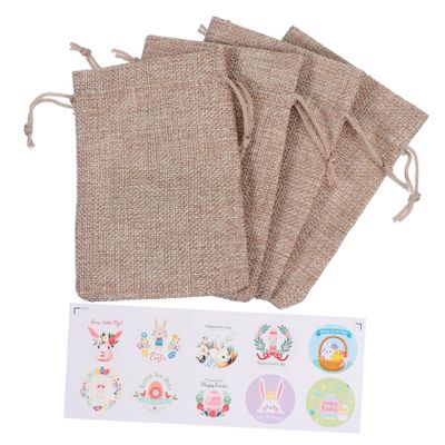 Gogogmee 1set Easter Drawstring Bags Portable Candy Wrapping Pouches Adorable Patterns for and Treats Includes Festive Stickers