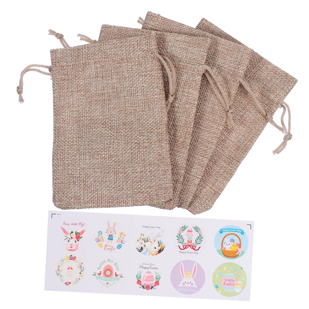 Gogogmee 1set Easter Drawstring Bags Portable Candy Wrapping Pouches Adorable Patterns for and Treats Includes Festive Stickers