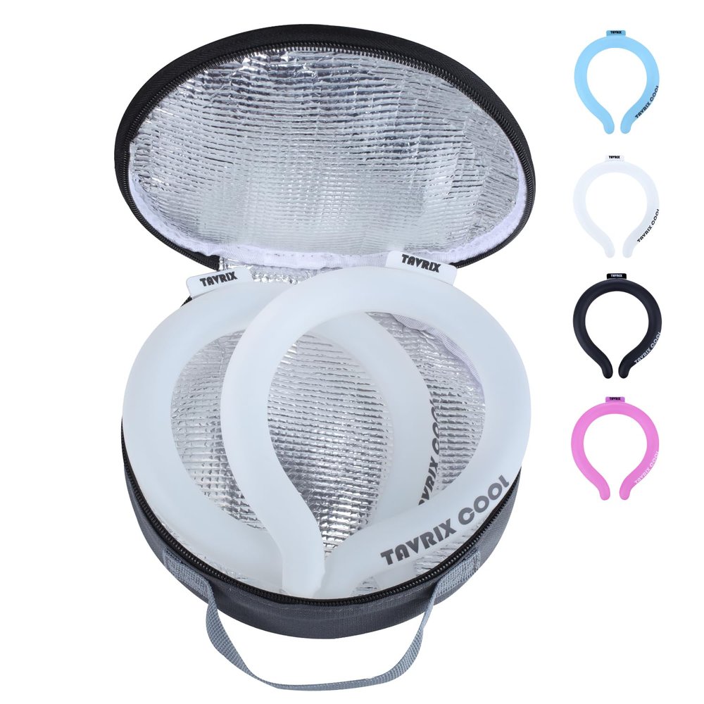 2Pack Neck Cooling Tubes with Insulated Cooler Bag - Reusable Ice Neck Cooler for Hot Weather, Hands Free Cooling Ring, Chill Relief for Men & Women, Outdoor, Indoor, Sports, Travel (White*2, M)