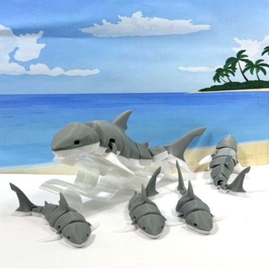 5pcs 3D Printed Sharks, Articulated Sharks, Gray and White Shark Toy, Sea Animal, Fidget Toy for ADHD/Autism AS001-GRAY-5X
