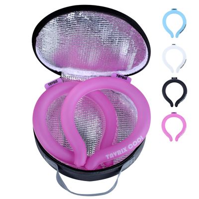 2Pack Neck Cooling Tubes with Insulated Cooler Bag - Reusable Ice Neck Cooler for Hot Weather, Hands Free Cooling Ring, Chill Relief for Men & Women, Outdoor, Indoor, Sports, Travel(2Rose, M)