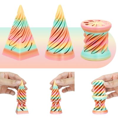 3 Packs Spiral Fidget Impossible Cone,3D Printed Optical Illusion Desk Toys Stress Relief Sculpture, Unique Office Gifts Teens Adults Kids Stocking Stuffers Christmas White ElephantGolden Sunrise