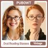 PUBOWT Oval Reading Glasses for Women Men Blue Light Blocking Computer Readers Retro Fashion Small Frame Trendy Vintage Vintage Eyewear PT2009 2Pack Black Demi +1.5 x Strength view 3
