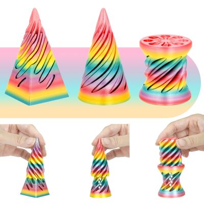 3 Packs Spiral Fidget Impossible Cone,3D Printed Optical Illusion Desk Toys Stress Relief Sculpture, Unique Office Gifts Teens Adults Kids Stocking Stuffers Christmas White ElephantRainbow