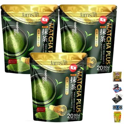 20 Sachets/Pack (100g) Premium Intense Delicious Fruit Snack Jamsai Matcha Green Tea Japan (of 3) By Beautygoodshop [Get Free For You Beauty Gifts]