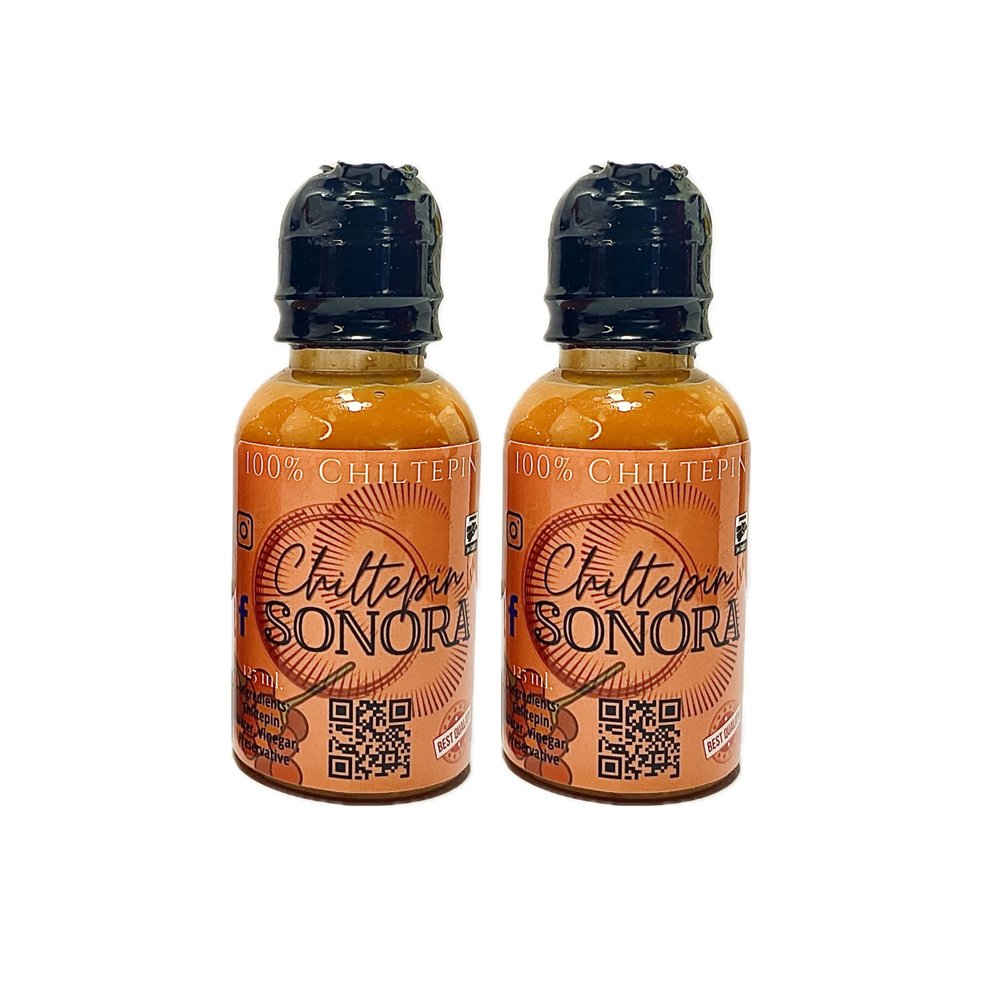(2 Pack) Chiltepin Sonora Hot Sauce, 100% Chiltepin Pepper, 125ml