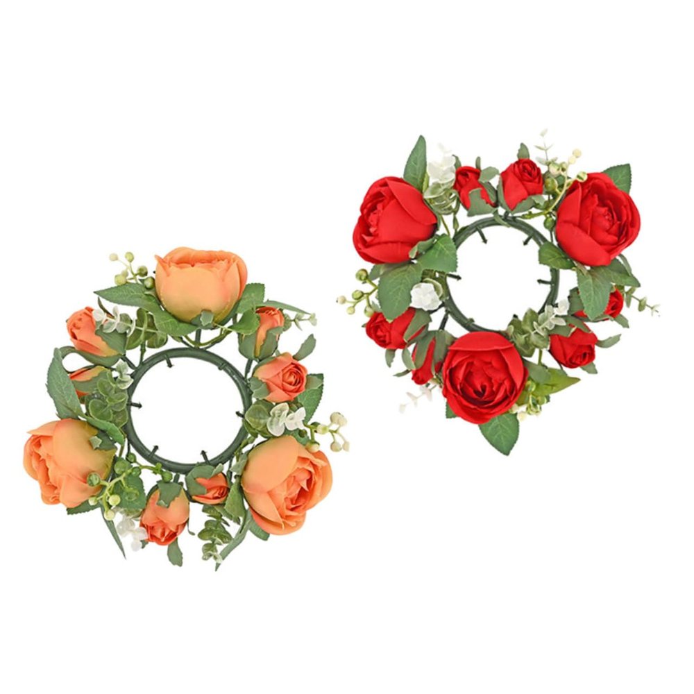 Cabilock 2pcs Artificial Candle Wreaths Lifelike Leaves Decorative Centerpieces for Weddings Valentine Day and Home Decor