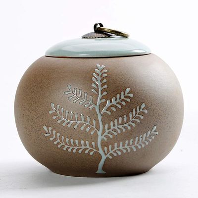 JIQHOHX Medium Cremation Urn Funeral Urns Burial Urns for Human Ashes and Pet Hand-Painted Brown Ceramic Urn Handmade