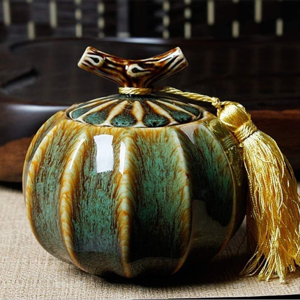 JIQHOHX Funeral Cremation Ashes Urn Casket Hand Painted Display Burial at Home or Niche Columbarium, Fits a Small Amount of Cremated Remains (Green)