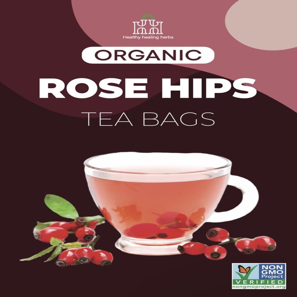 Healthy Healing Herbs Organic Rose Hip Tea Bags 100 Count | Pure Wildcrafted Herbal Rosehip Blend | Naturally Tart & Bright Flavor
