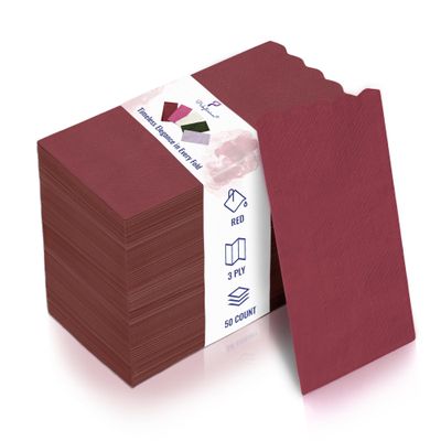 Pickytarian Red Dinner Napkins Disposable - 50 Count Fancy 3-Ply Paper Napkins - Wine - Compostable 16x16 inch Elegant Burgundy Napkins for Weddings Christmas Holiday Parties - Eco Friendly
