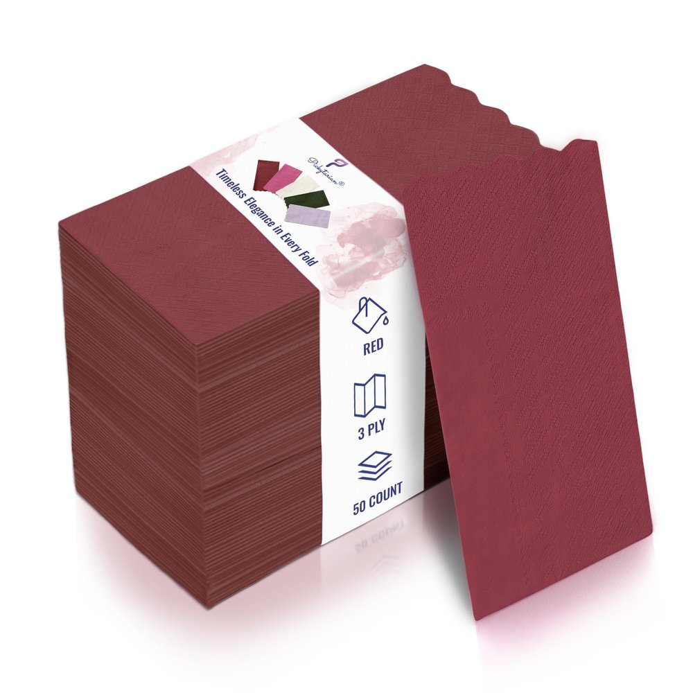 Pickytarian Red Dinner Napkins Disposable - 50 Count Fancy 3-Ply Paper Napkins - Wine - Compostable 16x16 inch Elegant Burgundy Napkins for Weddings Christmas Holiday Parties - Eco Friendly