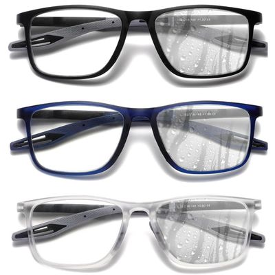 Hubeye TR90 Sports Glasses for Men and Women Ultralight Flexible Anti-Blue Light Computer glassesBlack+Matte Blue+Matte Transparent,+2.0