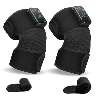 Cordless Knee Massager with Heat and Vibration for Pain Relief - Electric Heated Knee Brace Wrap with 3 Heat Levels & 3 Massage Modes, Portable Arthritis Joint Therapy for Men & Women (Black,Pair)
