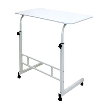 balurukt Adjustable Overbed Bedside Table with Wheels Pneumatic Mobile Standing Desk Laptop Desk Rolling Computer Cart Movable Overbed Tables,Hospital Tray Table, Bedside Rolling Overbed Table White M