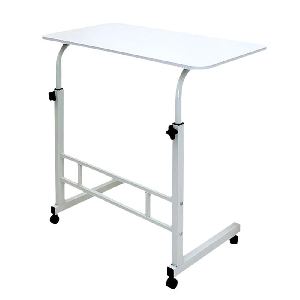 balurukt Adjustable Overbed Bedside Table with Wheels Pneumatic Mobile Standing Desk Laptop Desk Rolling Computer Cart Movable Overbed Tables,Hospital Tray Table, Bedside Rolling Overbed Table White M