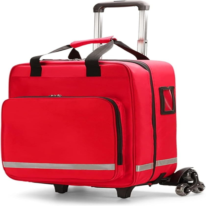 CAIMIAO First Aid Kit Bag with Detachable Trolley,Nurse Roller Bag with Removable Dividers, for Home Visits, for Doctors, Nursing Students(A01)