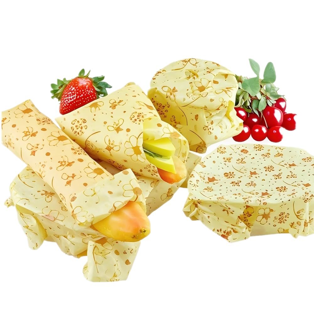 Beeswax Food Wrap (Set of 7) Sustainable Alternative to Aluminum Foil and Albal Paper - For Fruits, Vegetables, Bread, Cheese and Other Foods