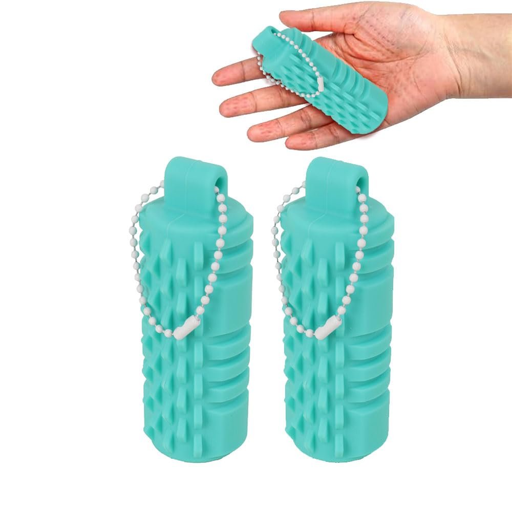 2 PCS Spiky Grippie Stim Keychain Silicone, Pain Stim Fidget for Adults & Teens Hard Spiky Sensory Massage Fidget Toys for Stress Relief & Focus (Blue)