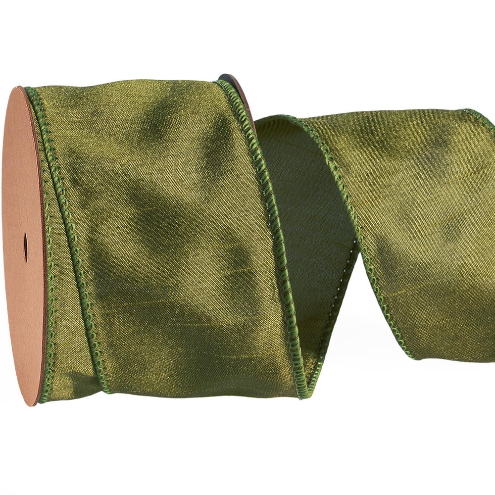 LaRibbons Moss Green Ribbon Wired 2.5 Inch x 10 Yards Christmas Dupioni Green Ribbon for Gift Wrapping Flower Bouquet Wreath Bow Party Home Decoration