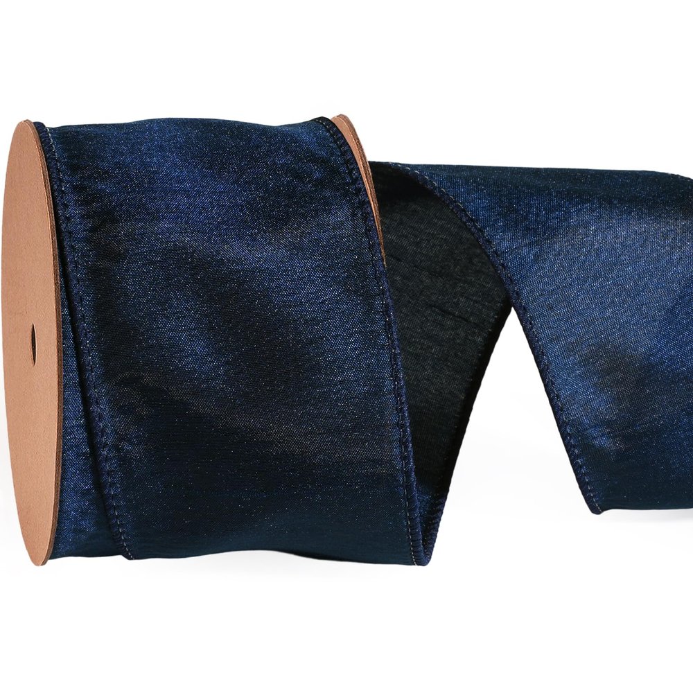 LaRibbons Navy Ribbon Wired Christmas Blue Dupioni, 2.5" x 10 Yards