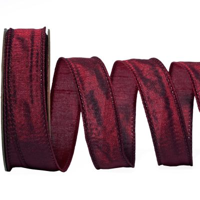 LaRibbons Burgundy Ribbon Wired Christmas Dupioni, 1" x 10 Yards