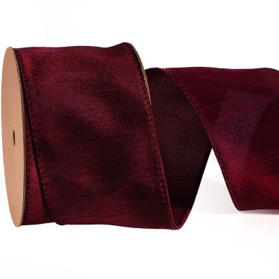 LaRibbons Burgundy Ribbon Wired 2.5 Inch x 10 Yards Dark Red Dupioni Ribbon for Christmas Gift Wrapping Flower Bouquet Wreath Bow Party Home Decoration
