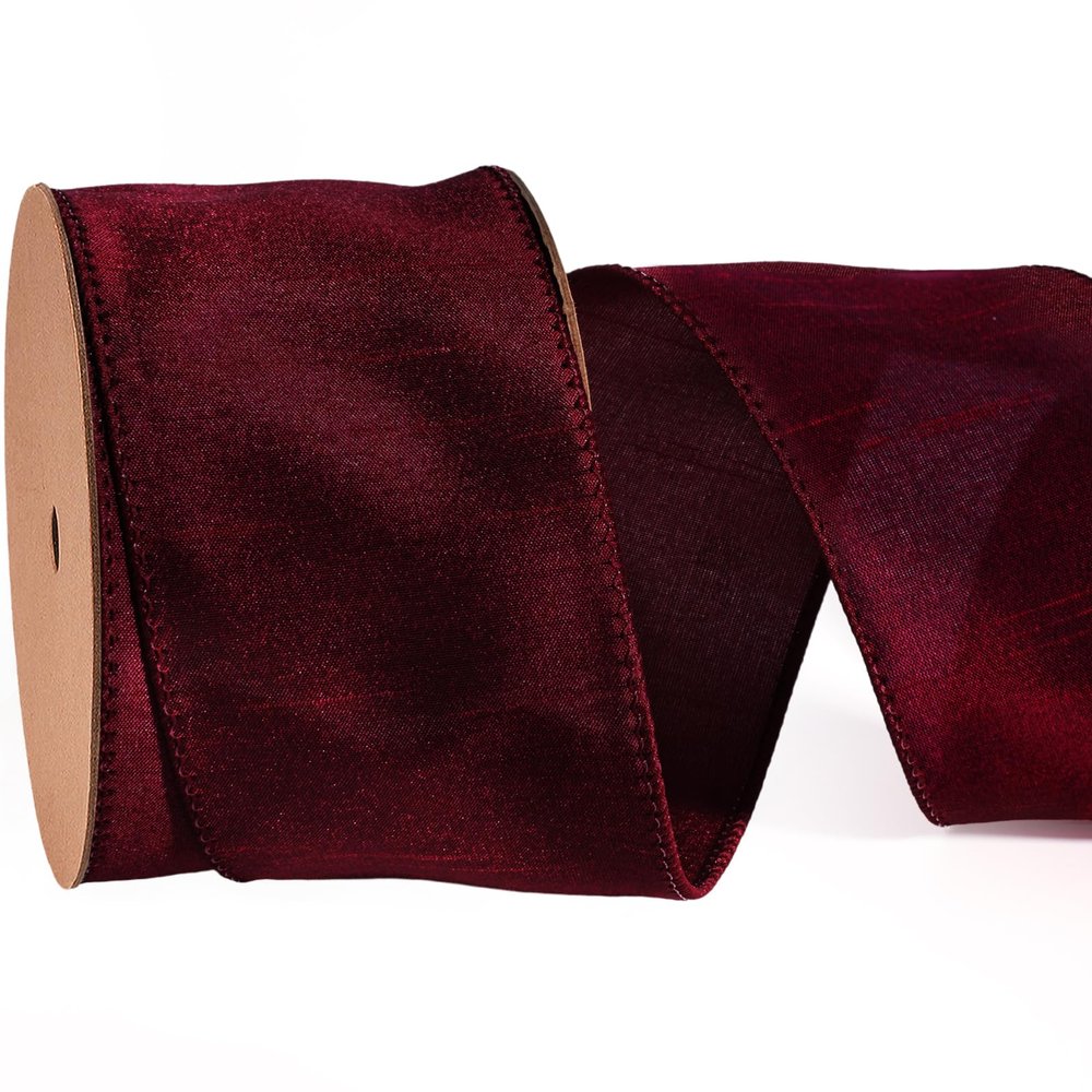 LaRibbons Burgundy Ribbon Wired 2.5 Inch x 10 Yards Dark Red Dupioni Ribbon for Christmas Gift Wrapping Flower Bouquet Wreath Bow Party Home Decoration