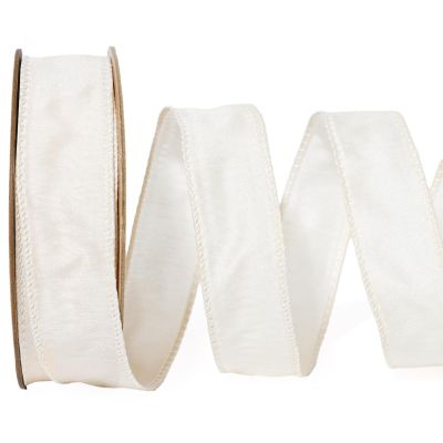 LaRibbons Ivory Ribbon Wired Christmas Dupioni Cream, 1" x 10 Yards