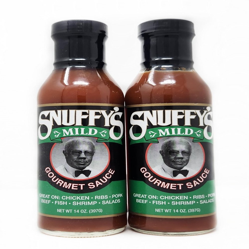 2 Pack of Mild Gourmet All purpose Sauce Snuffy's 14oz Jars Great on Chicken Ribs Fish Pork Beef Shrimp Salads