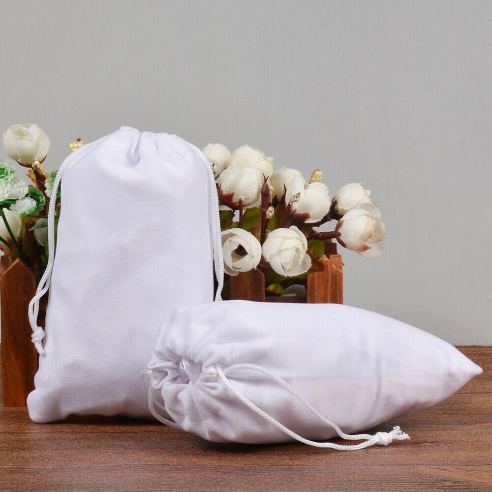 10-100pcs Velvet Drawstring Pouch Jewelry Baggie Ring Party Wedding Gift Bag LOT (White,20x30cm,100pcs)