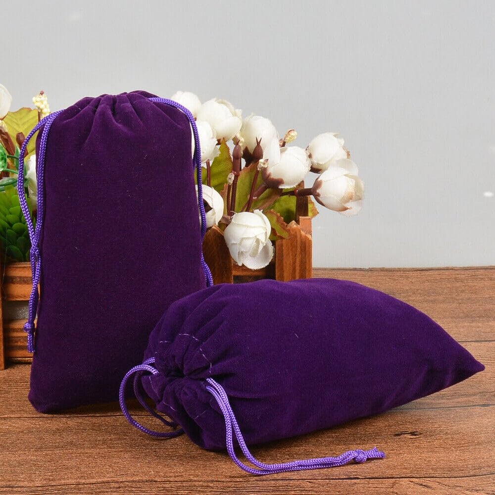 10-100pcs Velvet Drawstring Pouch Jewelry Baggie Ring Party Wedding Gift Bag LOT (Deed Purple,12x15cm,50pcs)