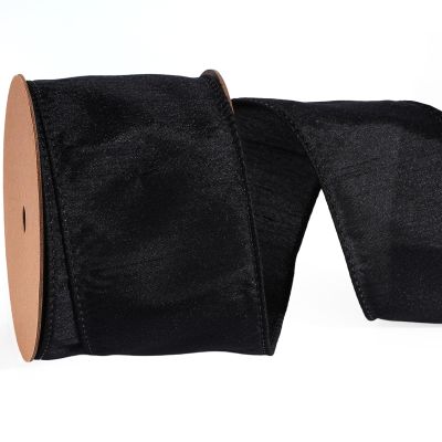 LaRibbons Black Ribbon Wired 2.5 Inch x 10 Yards Dupioni Ribbon for Halloween Christmas Gift Wrapping, Wreath, Bows, Party and Home Decoration