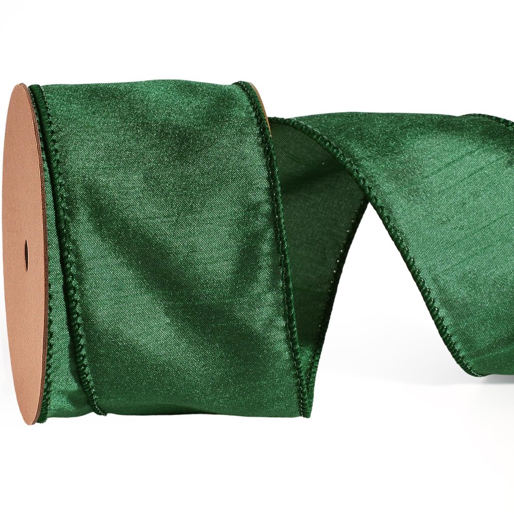 LaRibbons Green Ribbon Wired 2.5 Inch x 10 Yards Forest Green Dupioni Ribbon for Christmas Gift Wrapping Flower Bouquet Wreath Bow Party Home Decoration